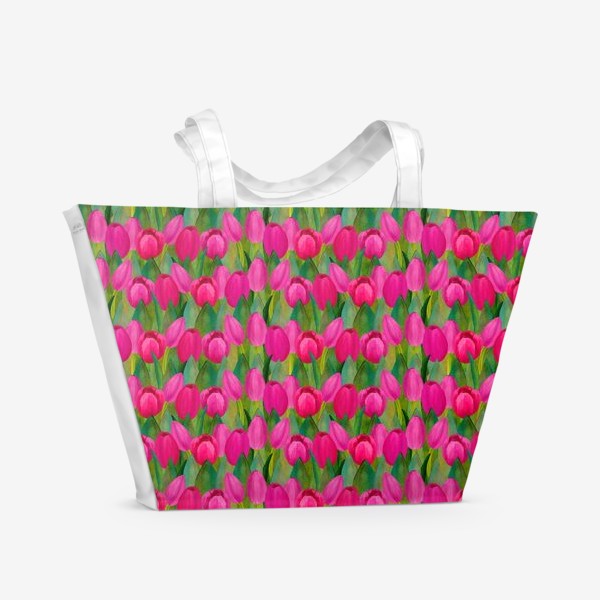 Пляжная сумка «Паттерн розовые тюльпаны»