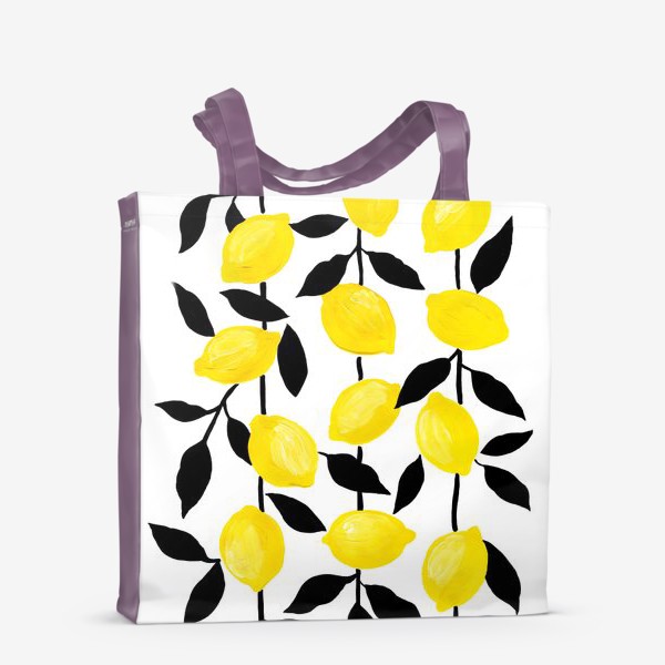 Сумка-шоппер «Жёлтые лимоны с черными листьями, акрил и тушь»