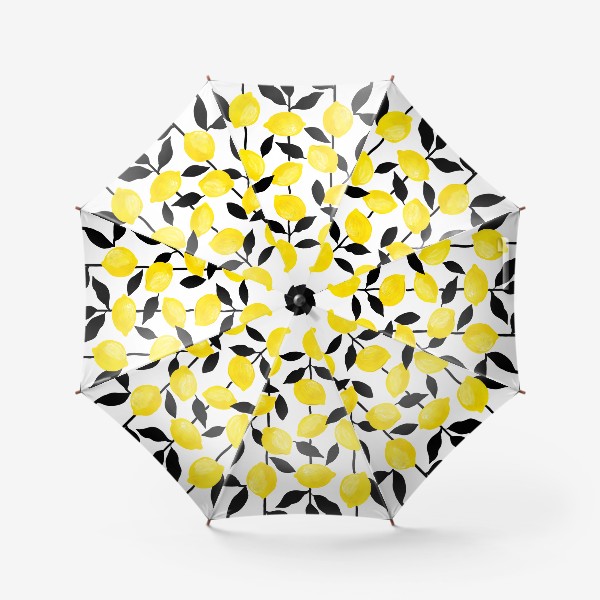Зонт «Жёлтые лимоны с черными листьями, акрил и тушь»