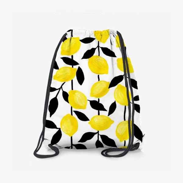 Рюкзак «Жёлтые лимоны с черными листьями, акрил и тушь»