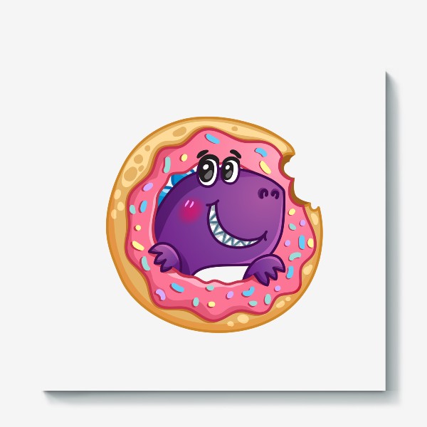Холст «Маленький динозаврик с пончиком»
