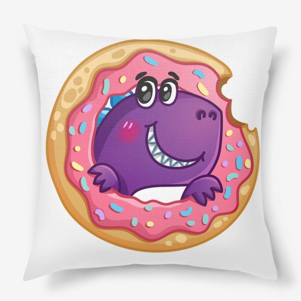 Подушка «Маленький динозаврик с пончиком»