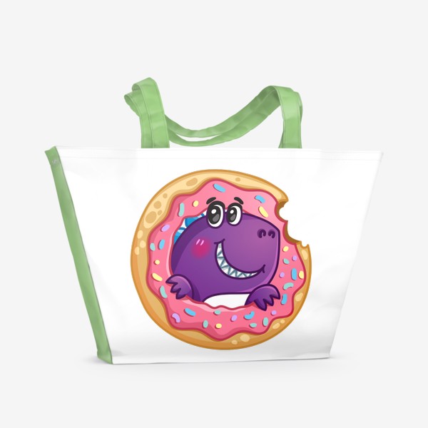 Пляжная сумка «Маленький динозаврик с пончиком»