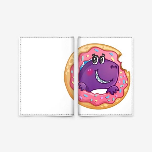 Обложка для паспорта «Маленький динозаврик с пончиком»