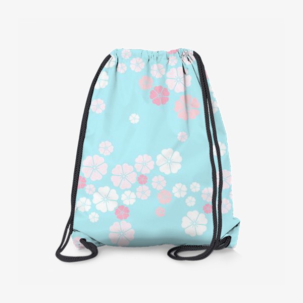 Рюкзак «Нежный паттерн. Белые и розовые цветочки на голубом фоне.»