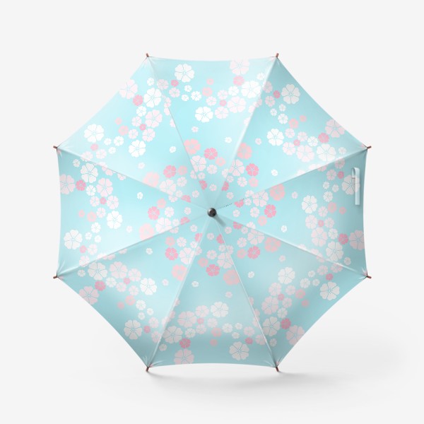 Зонт &laquo;Нежный паттерн. Белые и розовые цветочки на голубом фоне.&raquo;