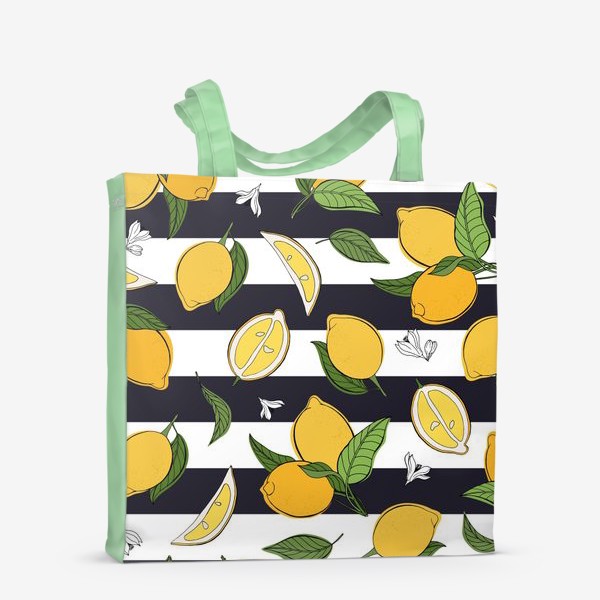 Сумка-шоппер &laquo;Принт с лимонами на полосатом фоне&raquo;