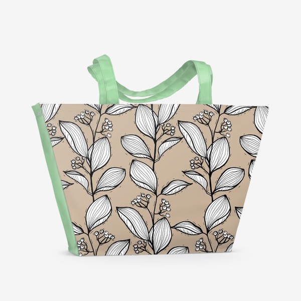 Пляжная сумка «Растительный орнамент с листьями и ягодами, графика»