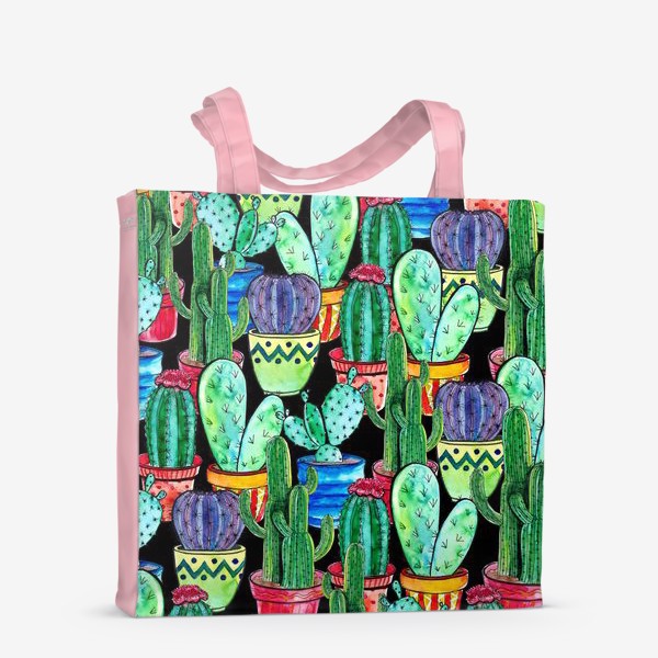 Сумка-шоппер «Паттерн яркие кактусы в горшках»