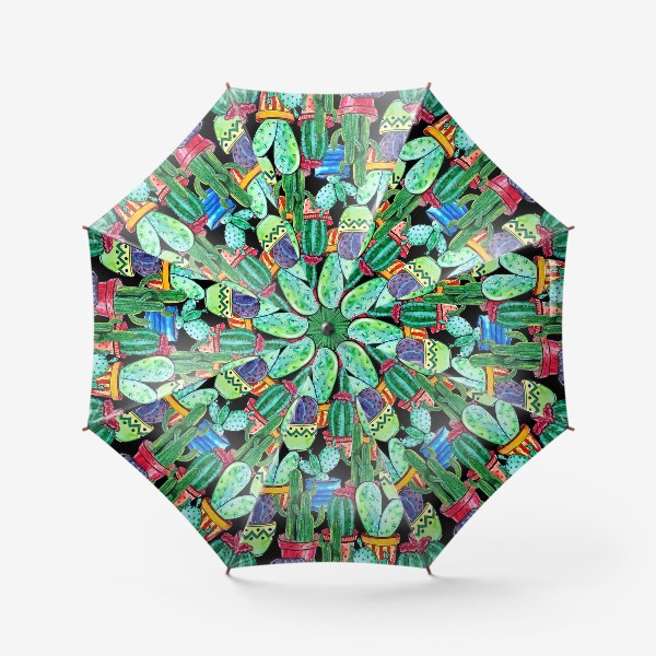 Зонт «Паттерн яркие кактусы в горшках»