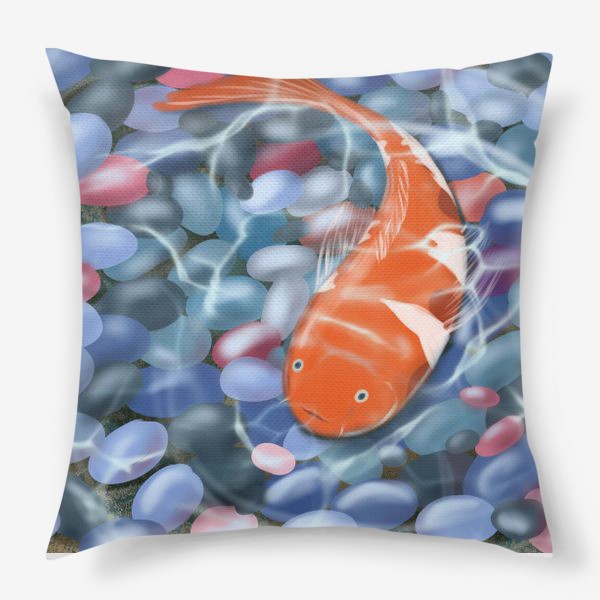 Подушка «Иллюстрация - оранжевая рыбка под водой»