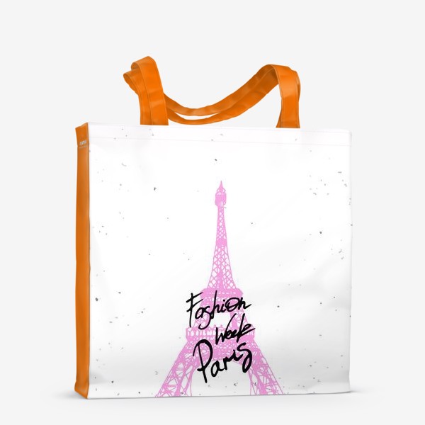 Сумка-шоппер «Рисунок Эйфелевой башни в розовом цвете с надписью Fashion week Paris»