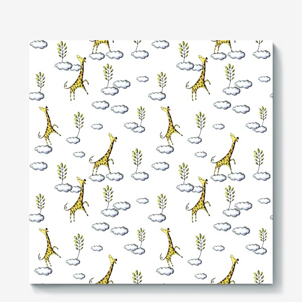 Холст «Паттерн с жирафами на облаках »