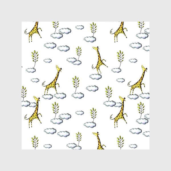 Шторы &laquo;Паттерн с жирафами на облаках &raquo;
