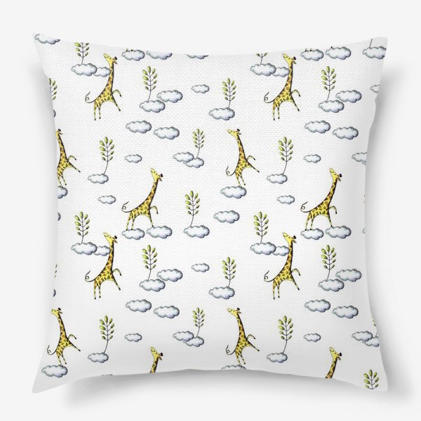 Подушка «Паттерн с жирафами на облаках »