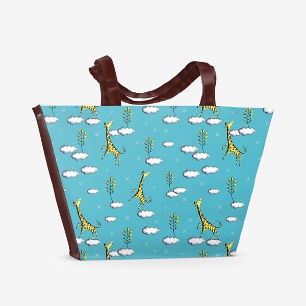 Пляжная сумка «Жирафы в облаках на голубом»