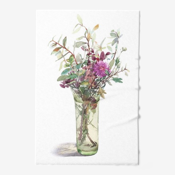 Полотенце «Букет с хризантемой и листьями голубики»