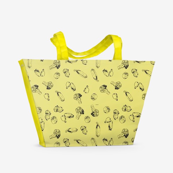 Пляжная сумка «Овощи и фейхоа на желтом фоне»