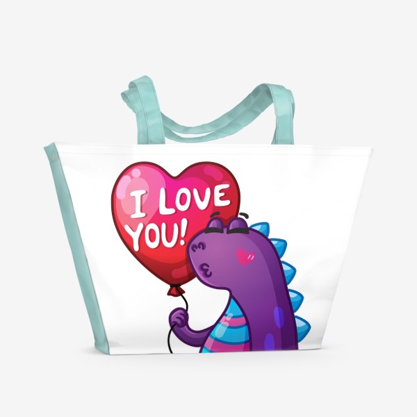 Пляжная сумка «Влюбленный динозаврик с воздушным шариком»