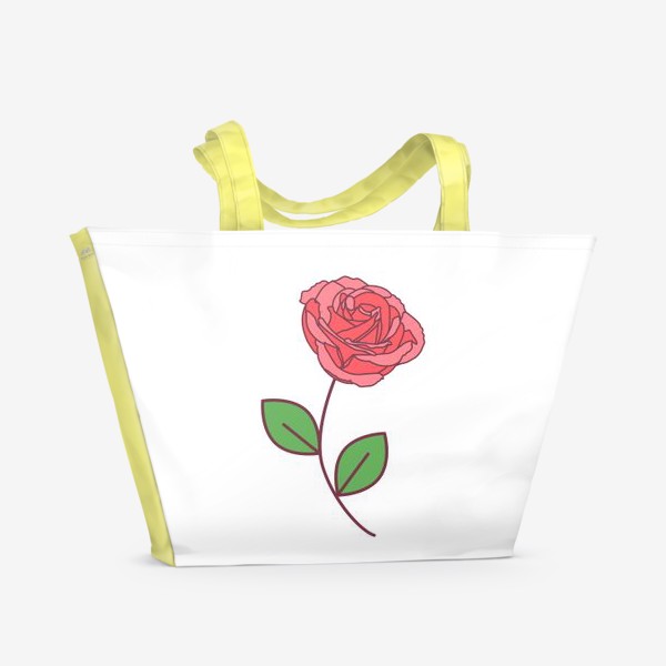 Пляжная сумка «Розовая роза с зелеными листочками и длинным стеблем»