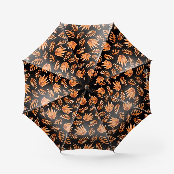 Зонт «Яркие тропические листья на черном»