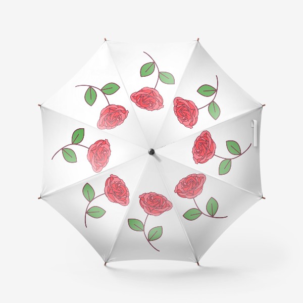 Зонт «Розовая роза с зелеными листочками и длинным стеблем»