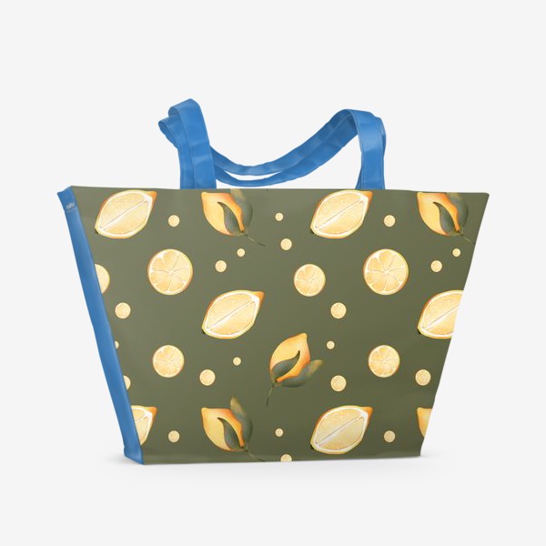 Пляжная сумка «Сочный лимон на зеленом. Паттерн»