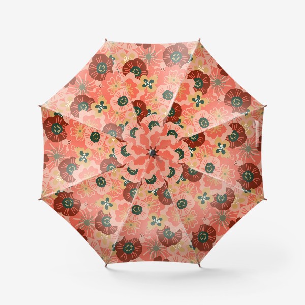 Зонт «Цветочный паттерн розовые, бордовые, желтые цветы»