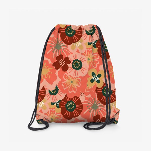 Рюкзак «Цветочный паттерн розовые, бордовые, желтые цветы»