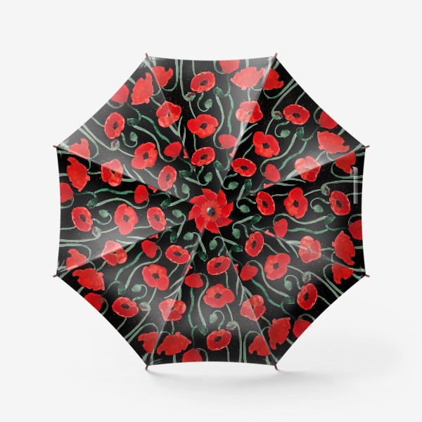 Зонт &laquo;Красный акварельные маки на черном фоне&raquo;