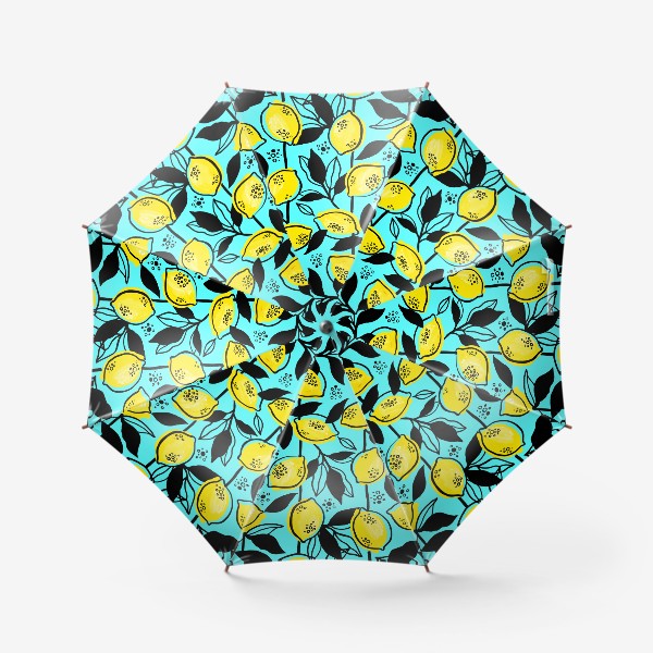 Зонт &laquo;Жёлтые лимоны с черными листьями на голубом фоне&raquo;