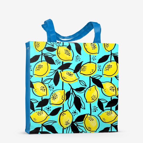 Сумка-шоппер &laquo;Жёлтые лимоны с черными листьями на голубом фоне&raquo;