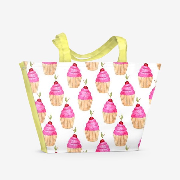 Пляжная сумка «Капкейки. Тортики с вишнями»
