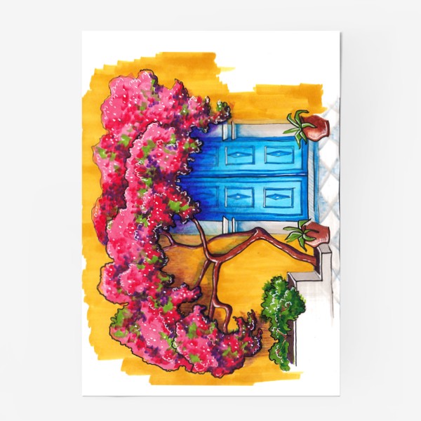 Постер «Цветущее дерево, средиземноморский город»