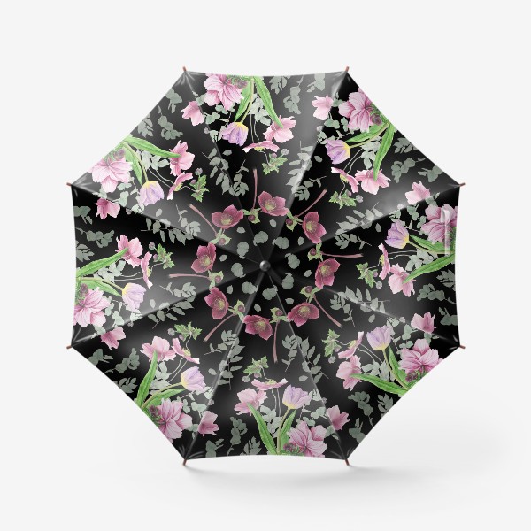 Зонт «Весенние цветы на черном фоне»