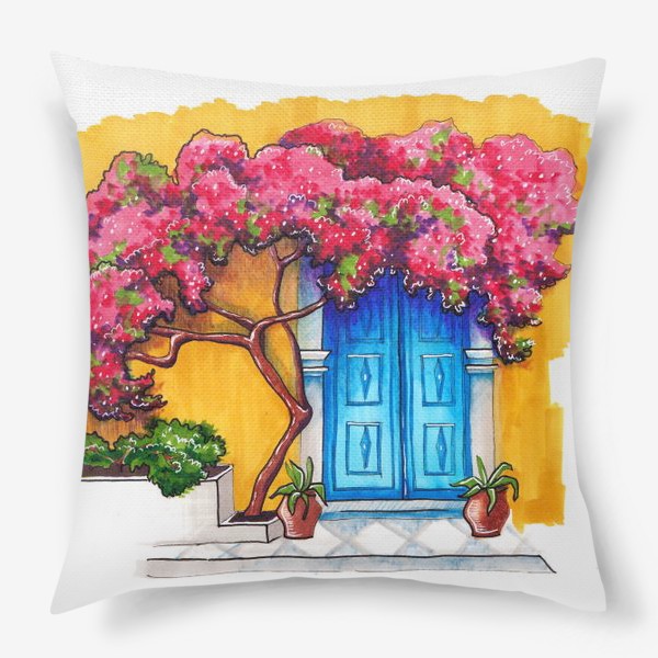 Подушка «Цветущее дерево, средиземноморский город»