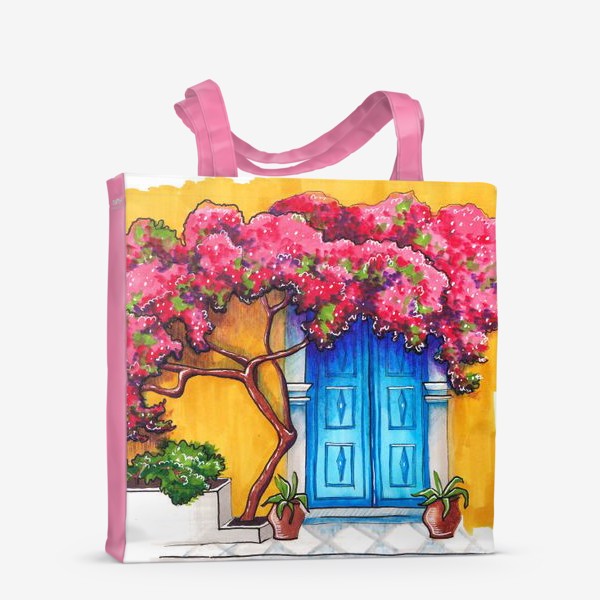 Сумка-шоппер «Цветущее дерево, средиземноморский город»