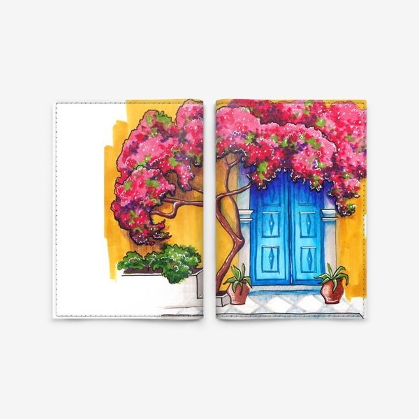 Обложка для паспорта «Цветущее дерево, средиземноморский город»