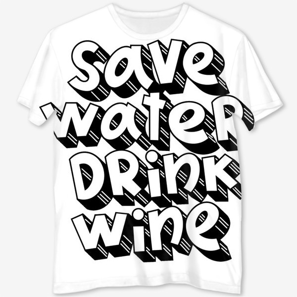 Футболка с полной запечаткой «Save water drink wine»