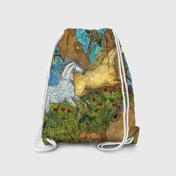 Рюкзак «Бегущие лошади в сказочном лесу»