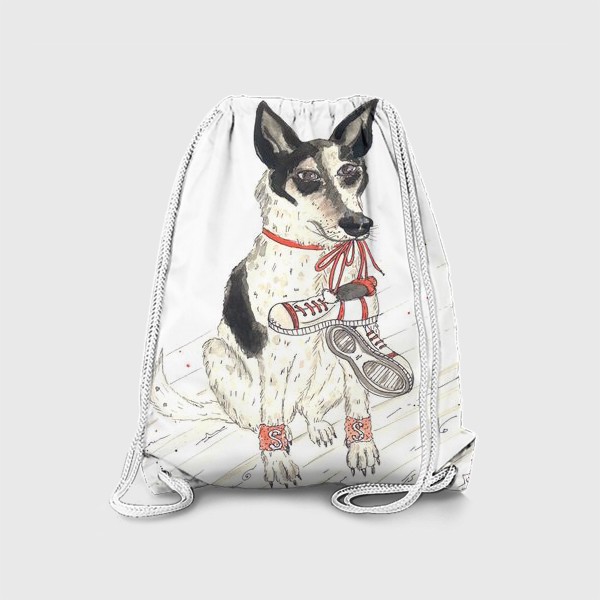 Рюкзак «Акварельный портрет собаки  (хилер) со спортивными аксессуарами»