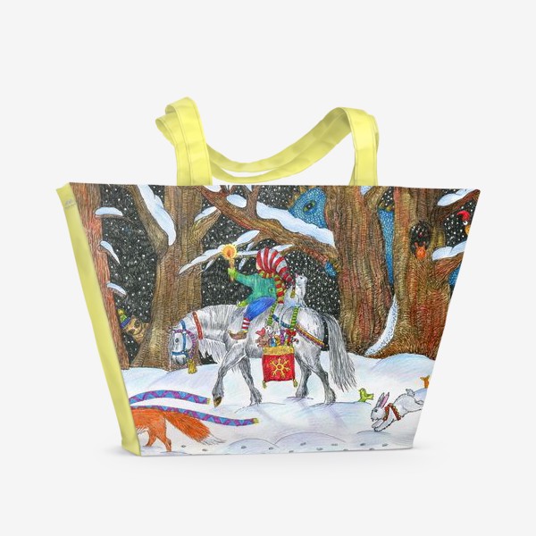 Пляжная сумка «Новогодняя ночь в сказочном лесу»