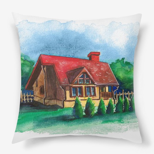 Подушка «Деревенский домик с красной крышей»