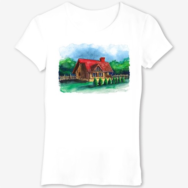 Футболка «Деревенский домик с красной крышей»