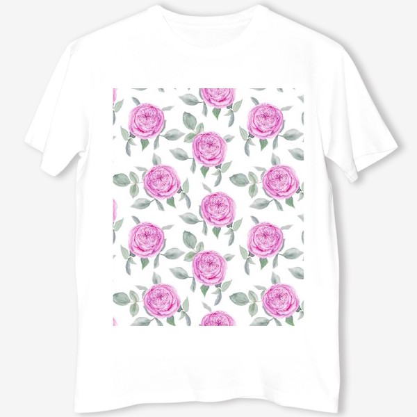 Футболка «Розовые розы. Акварельный паттерн на белом фоне»