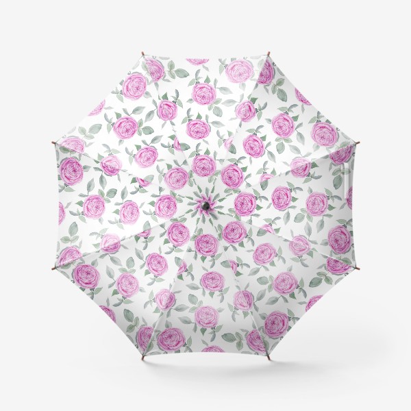 Зонт «Розовые розы. Акварельный паттерн на белом фоне»