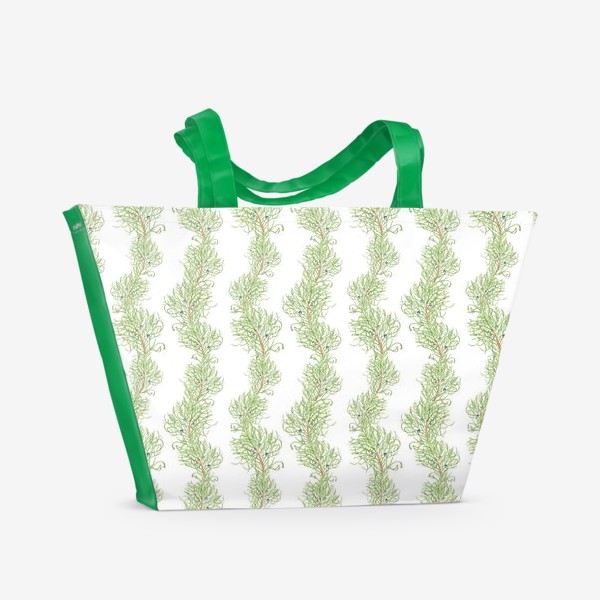 Пляжная сумка «Можжевельник хвойное рождественское растение. Акварельный новогодний паттерн на белом фоне»