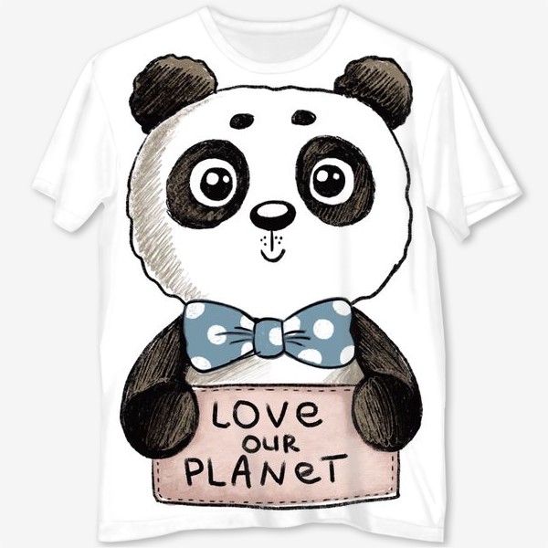 Футболка с полной запечаткой «Панда "Люби нашу планету"»