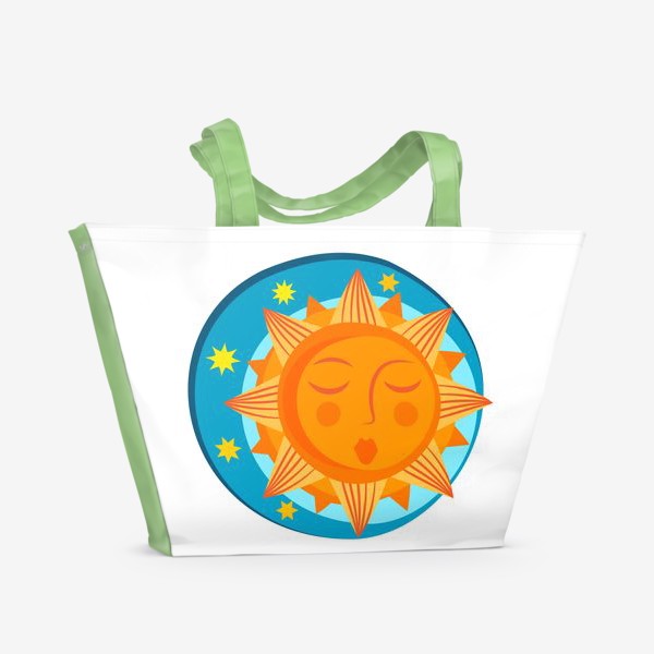 Пляжная сумка «Солнце декоративное спящее на белом фоне»