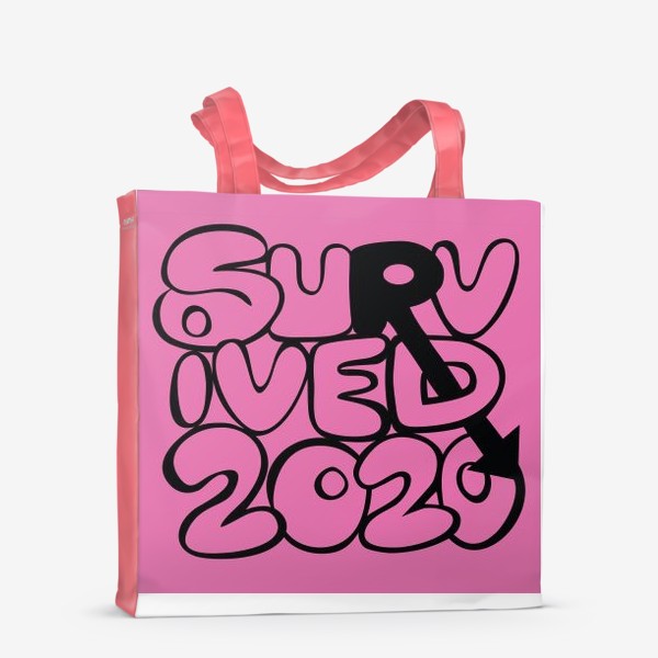 Сумка-шоппер «Survived2020 слоган в стиле граффити на розовом фоне»